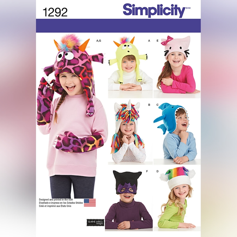 2/$10 OR 3/$15 PATTERNS Simplicity 1292 Child's Hat and Mittens in 3 sizes
